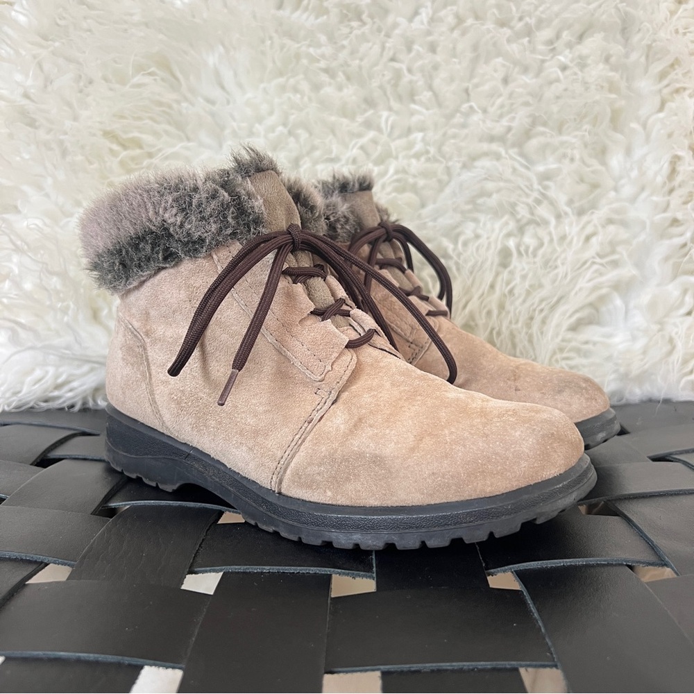 90s Tan Suede Leather & Faux Fur Lace Up Boots